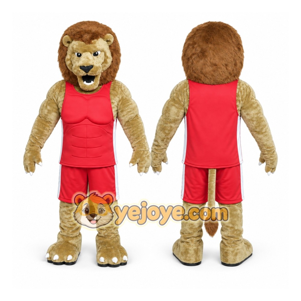Brown Lion Mascot Costume with Custom Logo