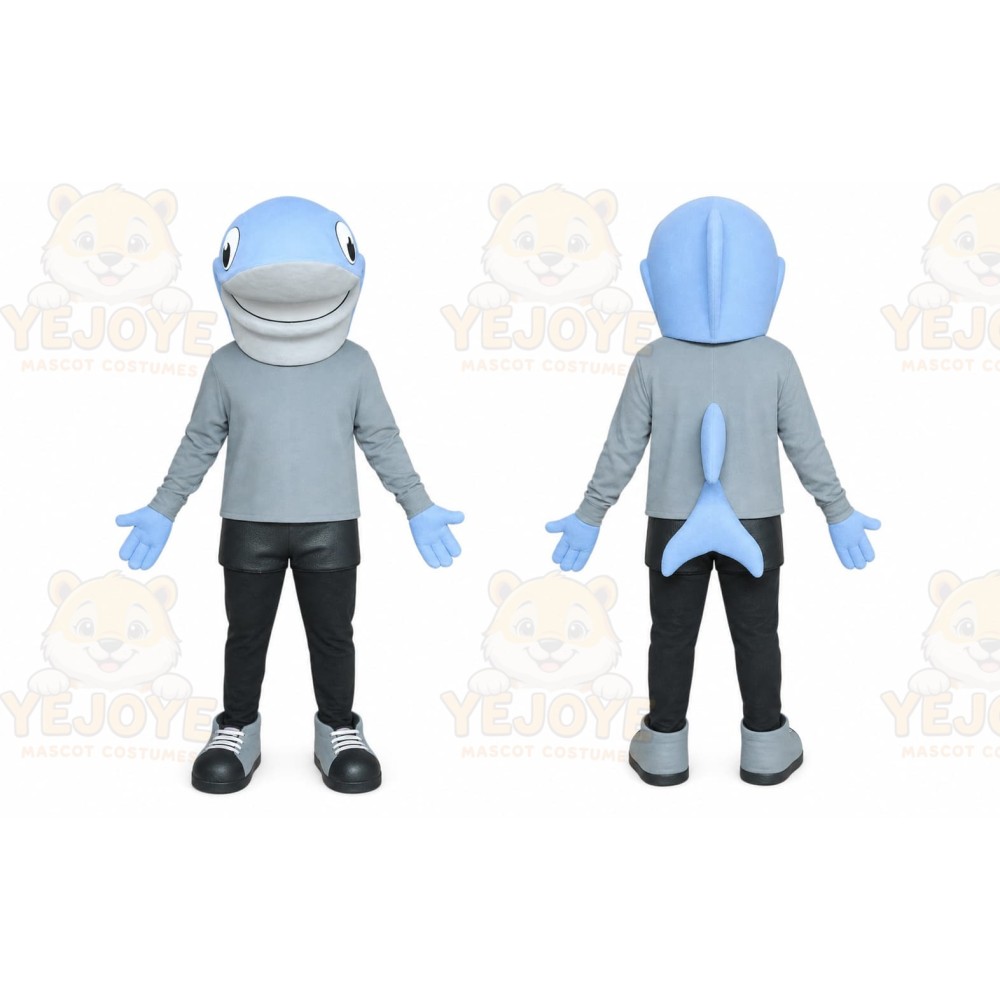 Blue Dolphin Mascot Costume with Custom Logo