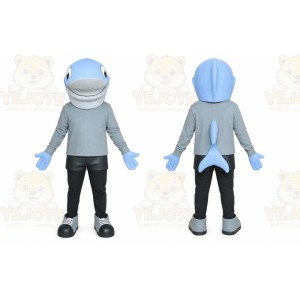 Blue Dolphin Mascot Costume with Custom Logo