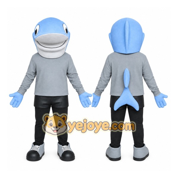 Blue Dolphin Mascot Costume with Custom Logo