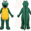 Green Dinosaur Mascot Costume with Custom Logo