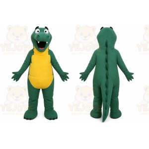 Green Dinosaur Mascot Costume with Custom Logo