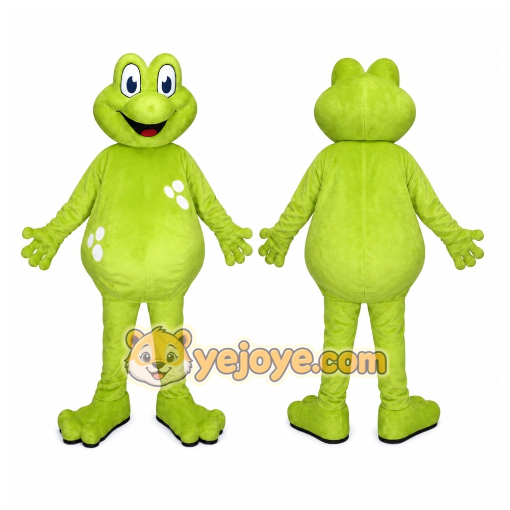 Green Frog Mascot Costume with Custom Logo