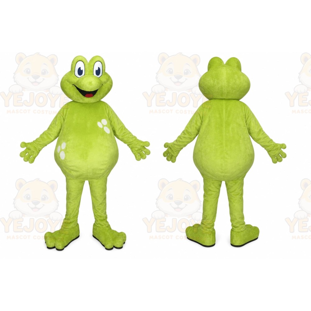 Green Frog Mascot Costume with Custom Logo