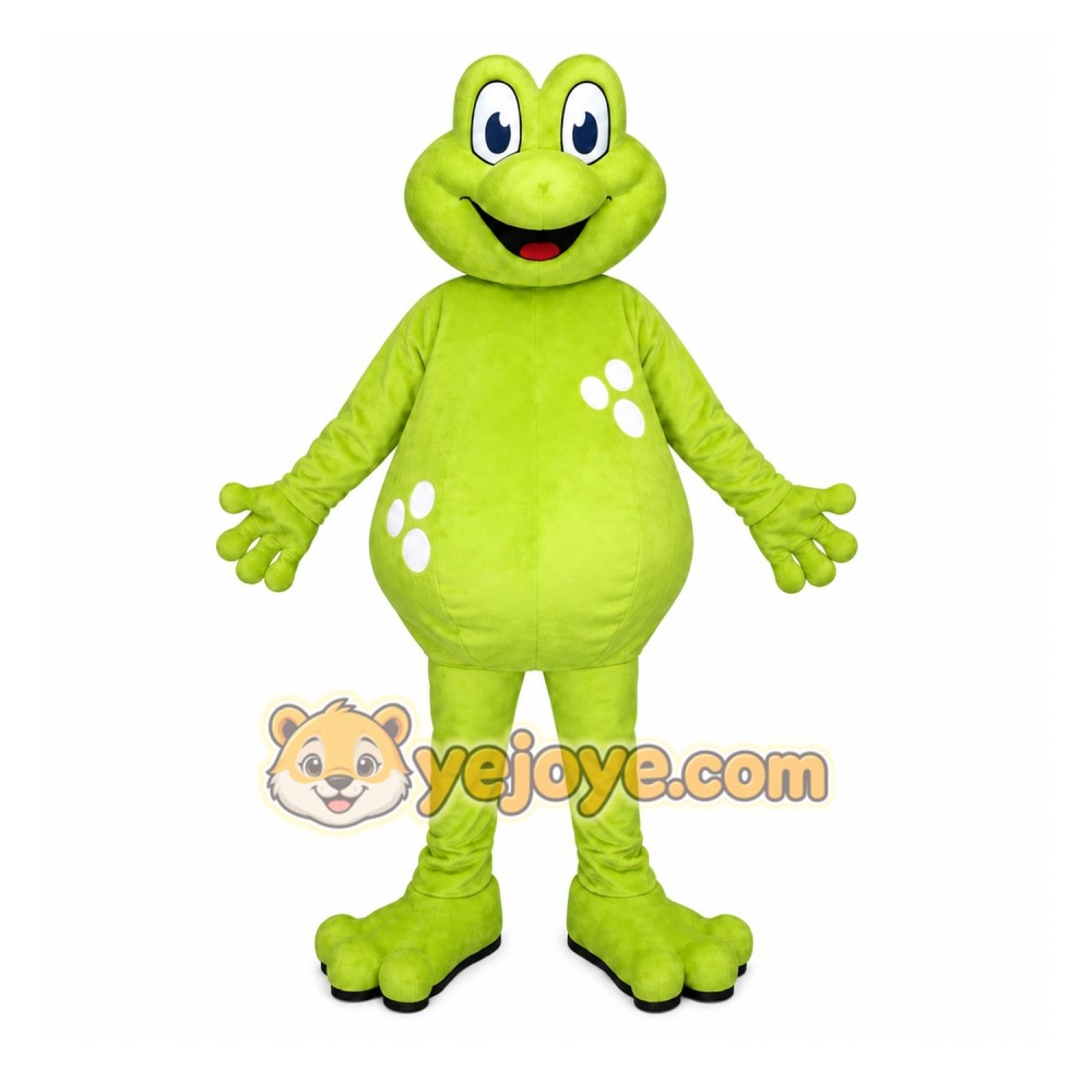 Green Frog Mascot Costume with Custom Logo