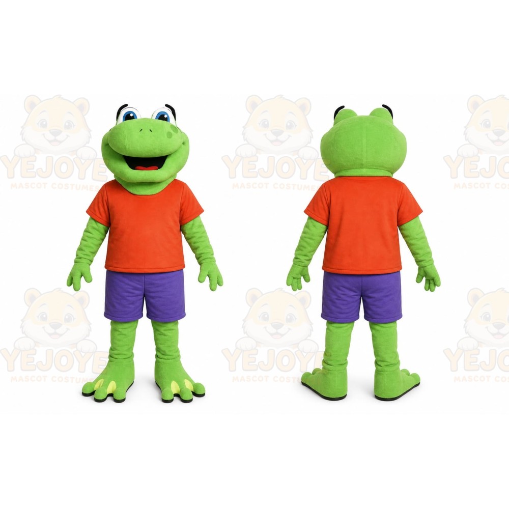 Green Frog Mascot Costume with Custom Logo