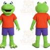 Green Frog Mascot Costume with Custom Logo