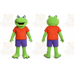 Green Frog Mascot Costume with Custom Logo