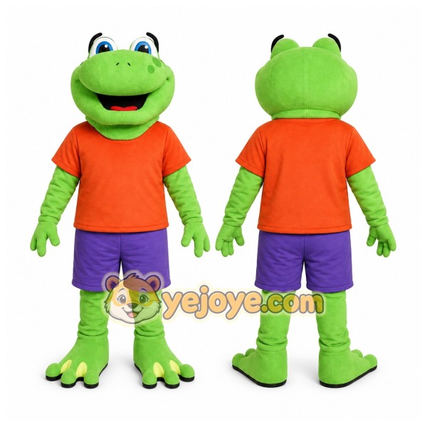 Green Frog Mascot Costume with Custom Logo