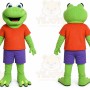 Green Frog Mascot Costume with Custom Logo