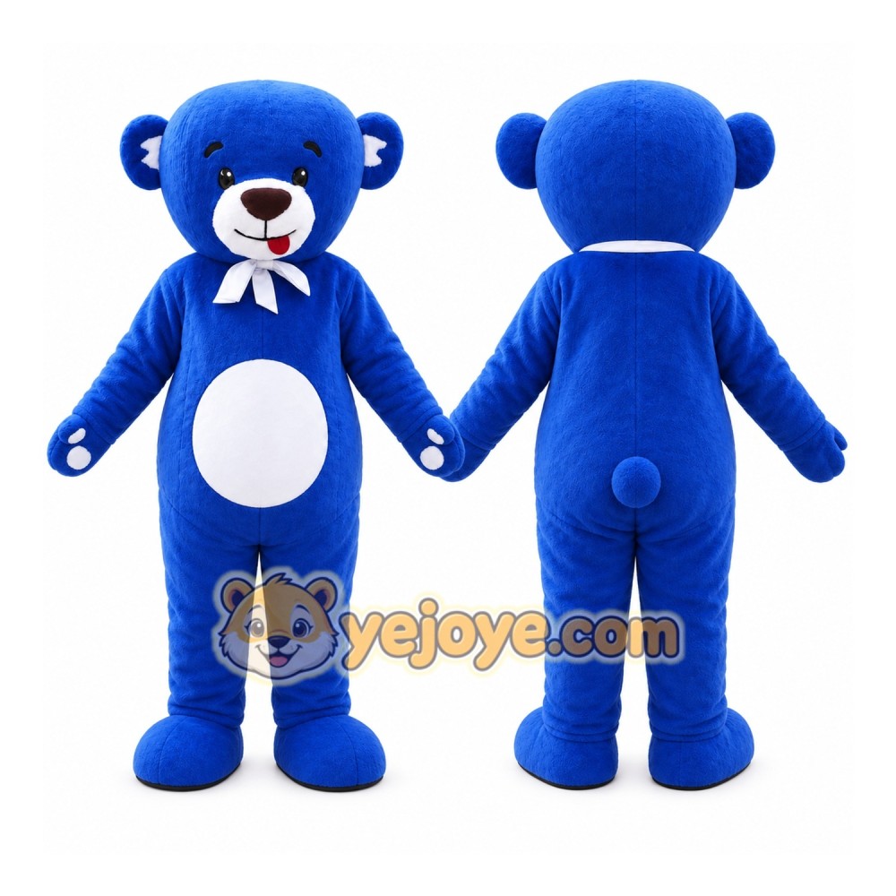 Blue Bear Mascot Costume with Custom Logo