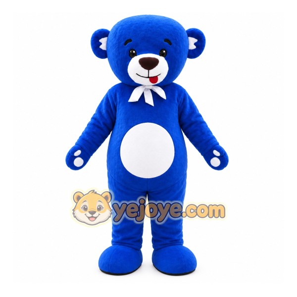 Blue Bear Mascot Costume with Custom Logo