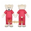 Cream Bear in Red Outfit Mascot Costume with Custom Logo Cream Bear in Red Outfit Mascot Costume with Custom Logo