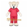Cream Bear in Red Outfit Mascot Costume with Custom Logo Cream Bear in Red Outfit Mascot Costume with Custom Logo