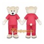 Cream Bear in Red Outfit Mascot Costume with Custom Logo