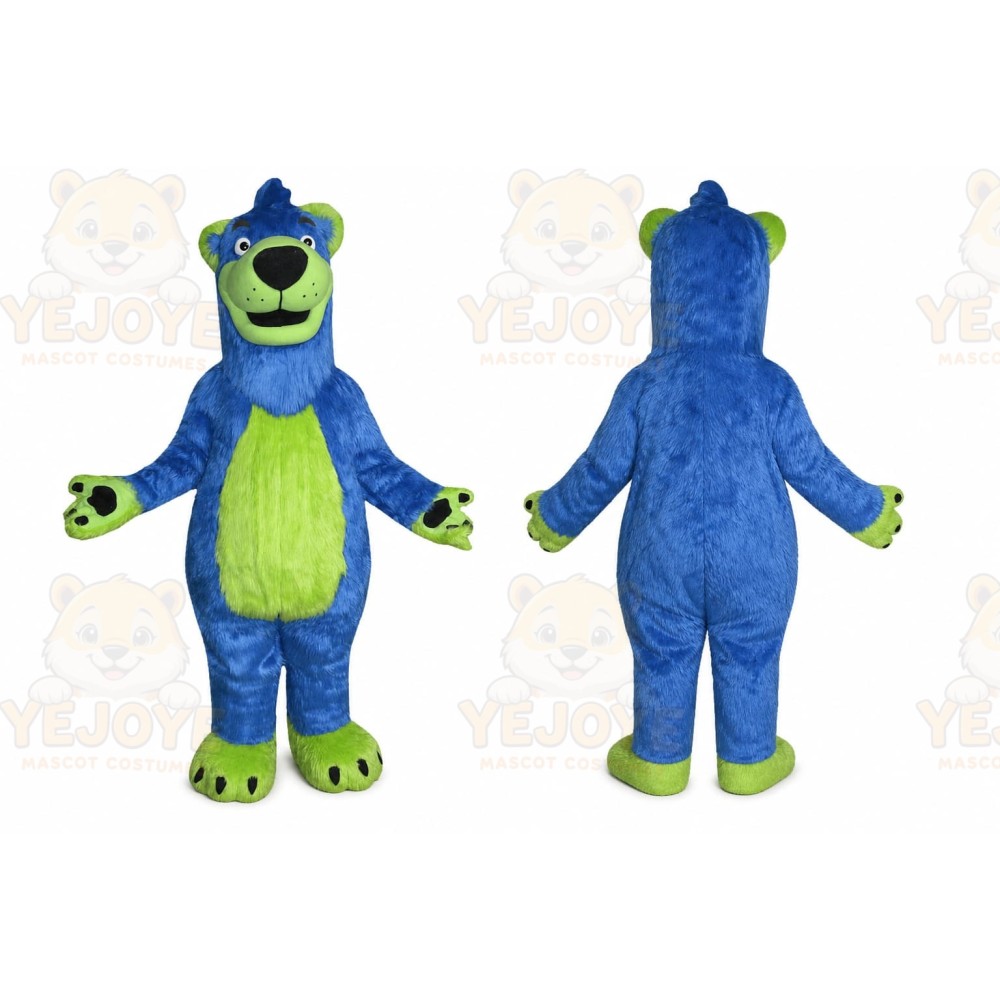 Blue Bear Mascot Costume with Custom Logo