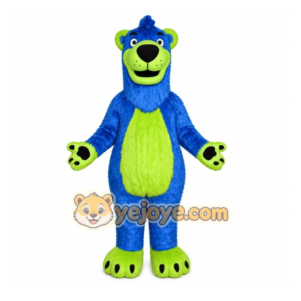Blue Bear Mascot Costume with Custom Logo