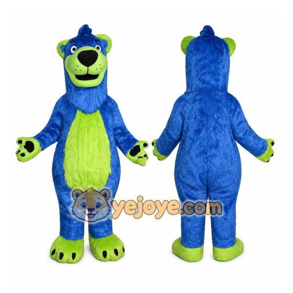 Blue Bear Mascot Costume with Custom Logo