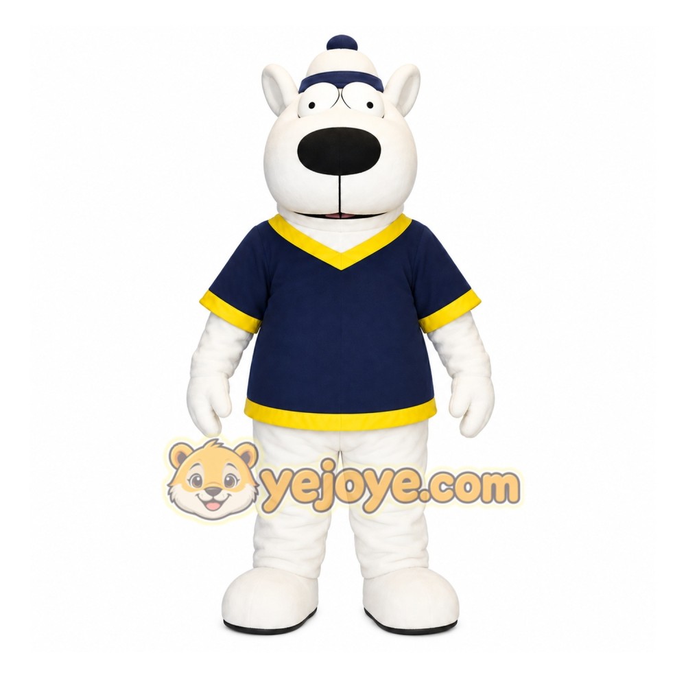 White Dog Mascot Costume with Custom Logo