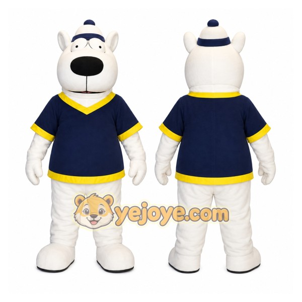 White Dog Mascot Costume with Custom Logo