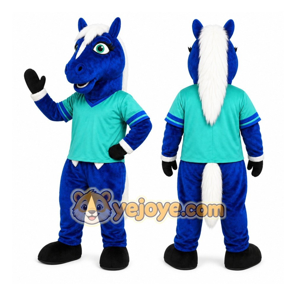 Blue Horse Mascot Costume with Custom Logo Blue Horse Mascot Costume with Custom Logo
