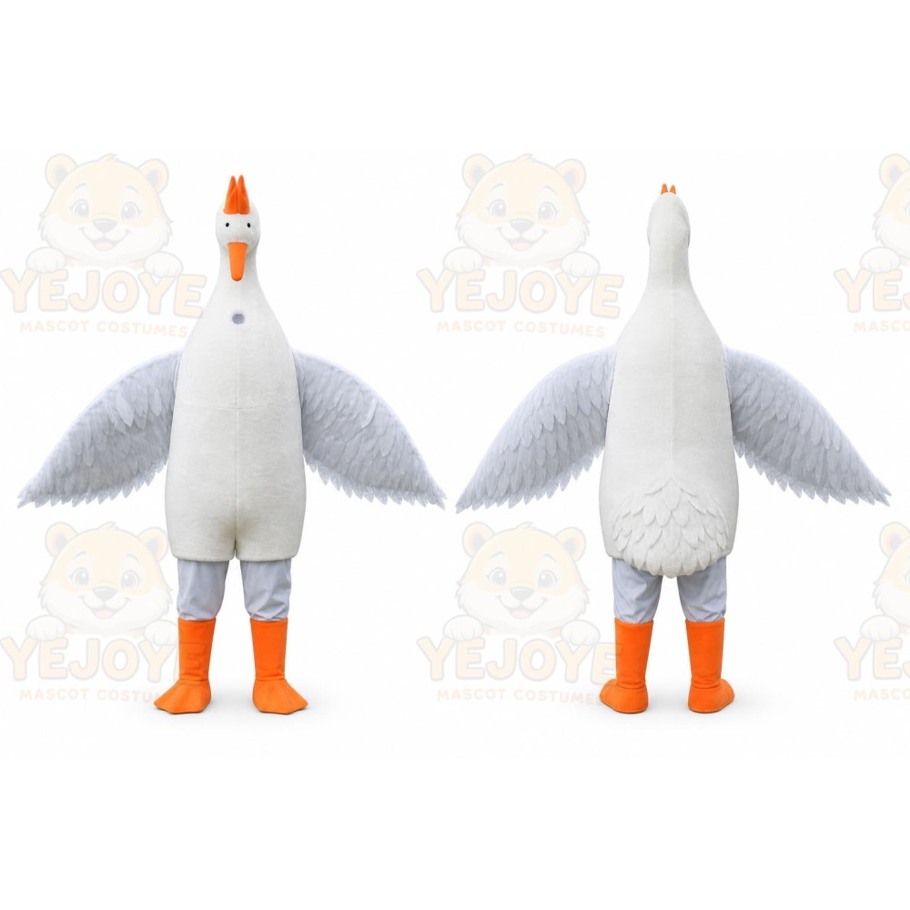 White Bird Mascot Costume with Custom Logo