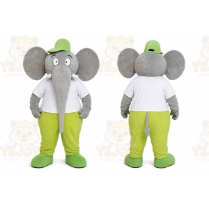 Gray Elephant Mascot Costume with Custom Logo