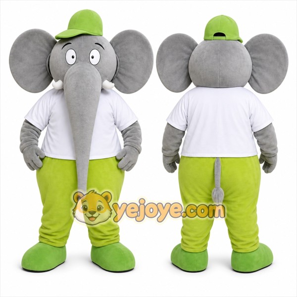 Gray Elephant Mascot Costume with Custom Logo
