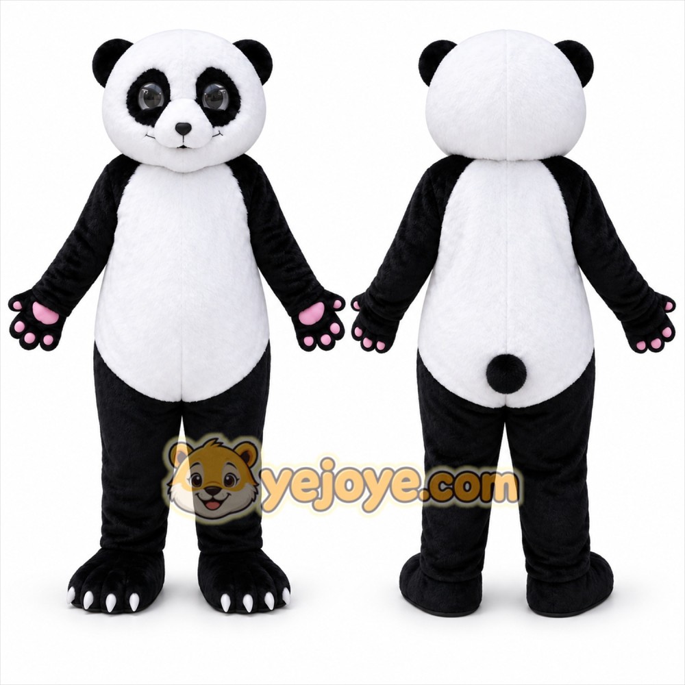 Black Panda Mascot Costume with Custom Logo Black Panda Mascot Costume with Custom Logo