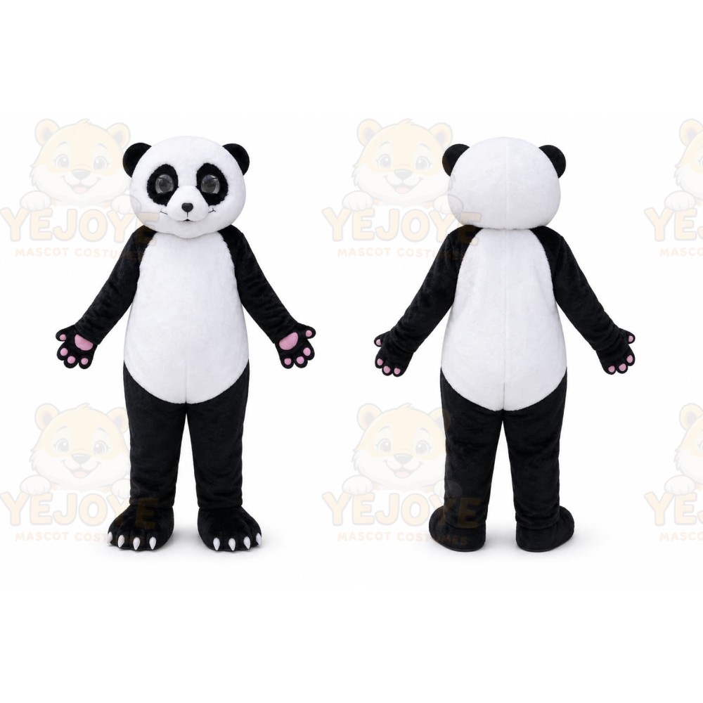 Black Panda Mascot Costume with Custom Logo
