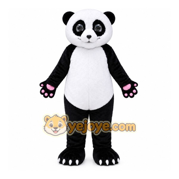 Black Panda Mascot Costume with Custom Logo