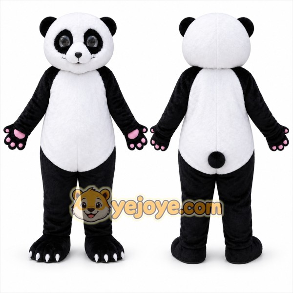 Black Panda Mascot Costume with Custom Logo