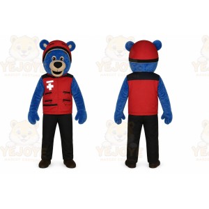 Blue Bear Mascot Costume with Custom Logo