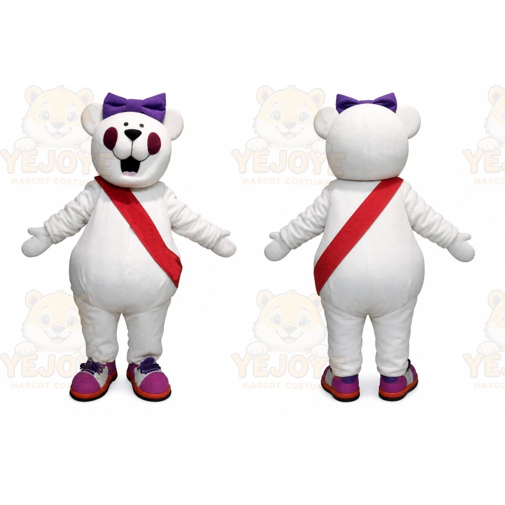 White Bear Mascot Costume with Custom Logo
