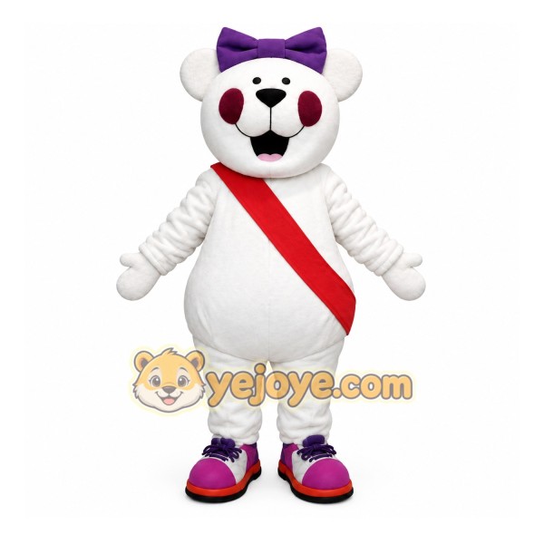 White Bear Mascot Costume with Custom Logo
