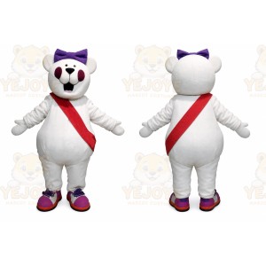 White Bear Mascot Costume with Custom Logo