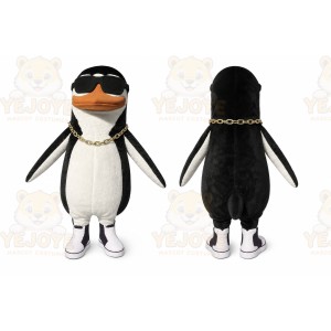 Black Penguin Mascot Costume with Custom Logo