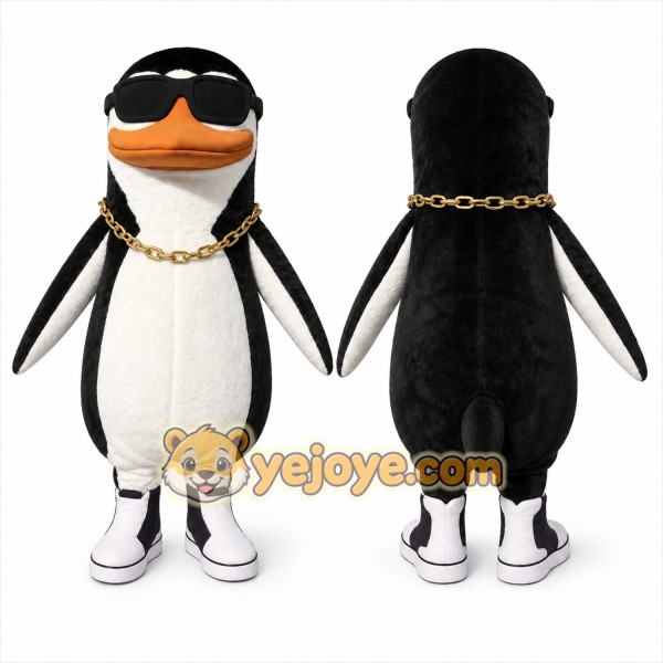 Black Penguin Mascot Costume with Custom Logo