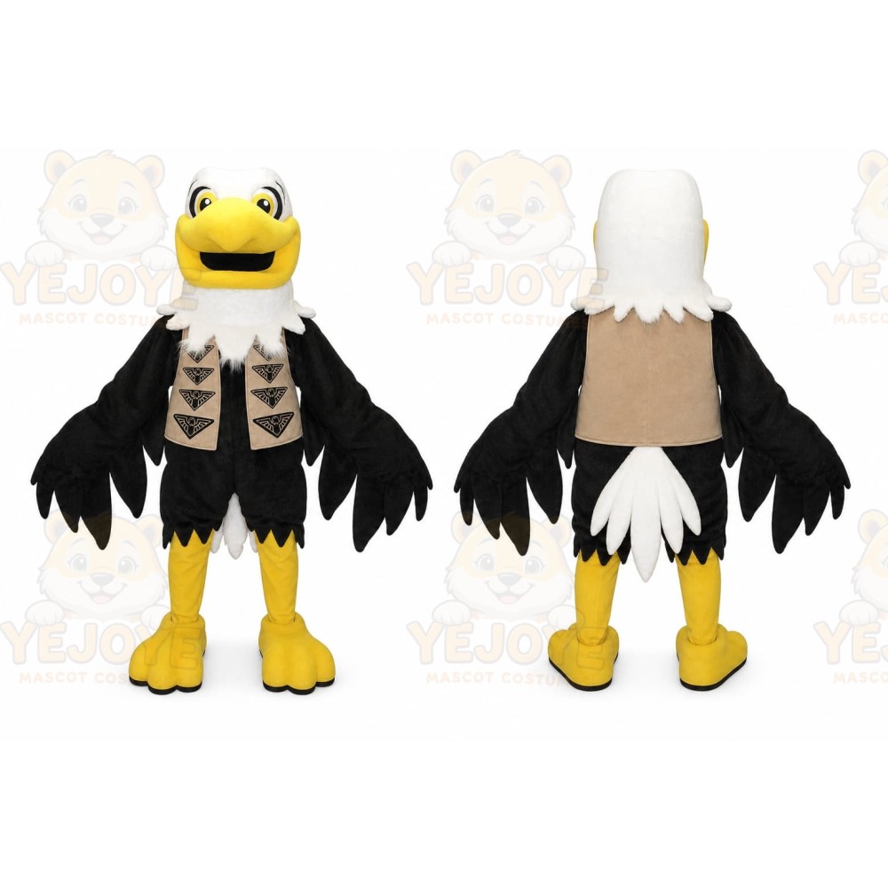 Black Eagle Mascot Costume with Custom Logo