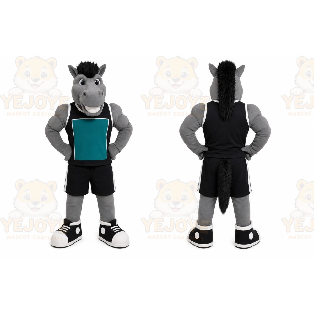 Gray Horse Mascot Costume with Custom Logo