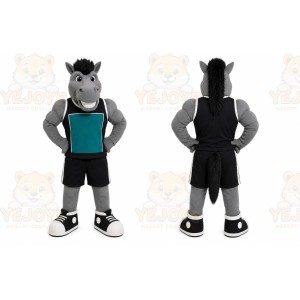 Gray Horse Mascot Costume with Custom Logo