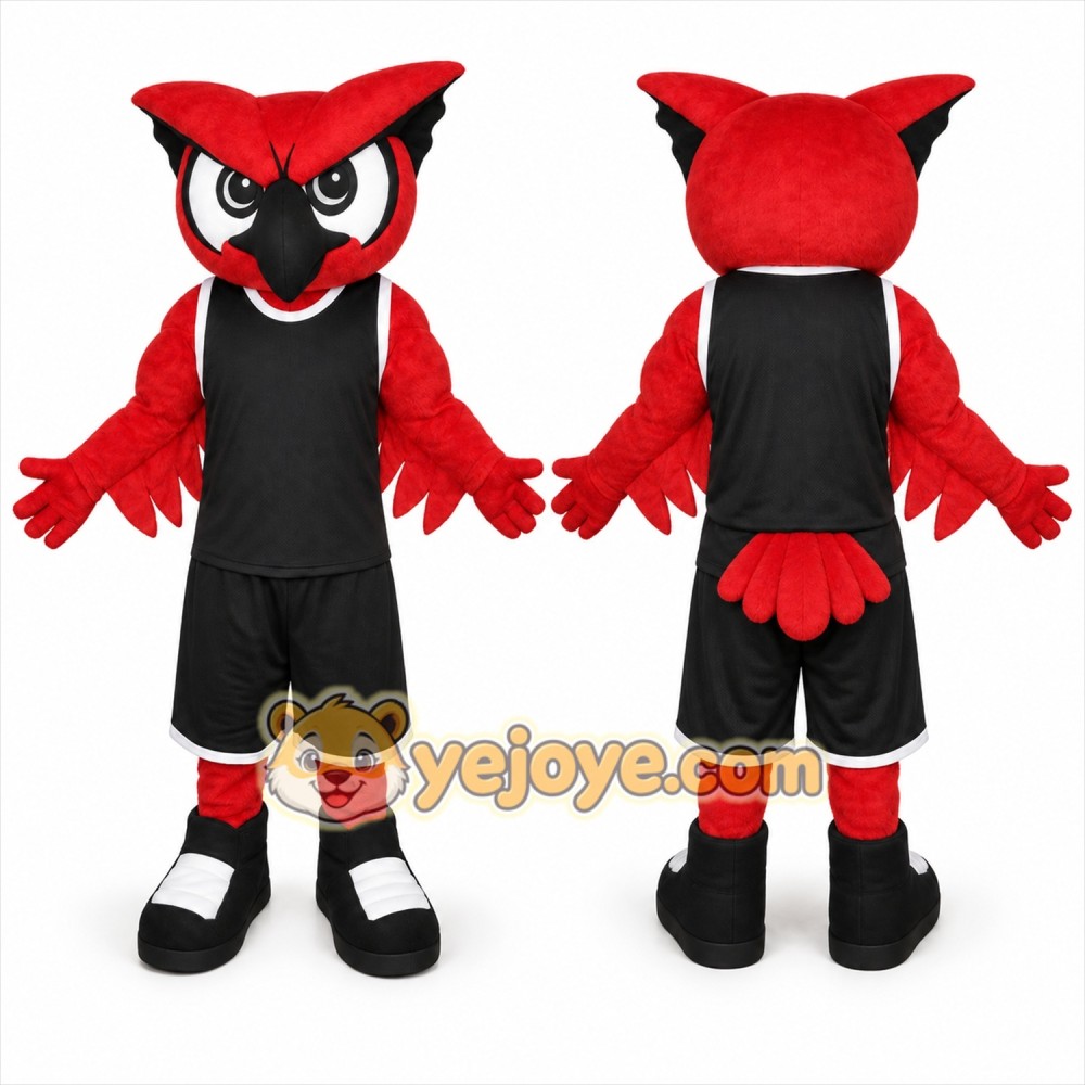 Red Owl Mascot Costume with Custom Logo