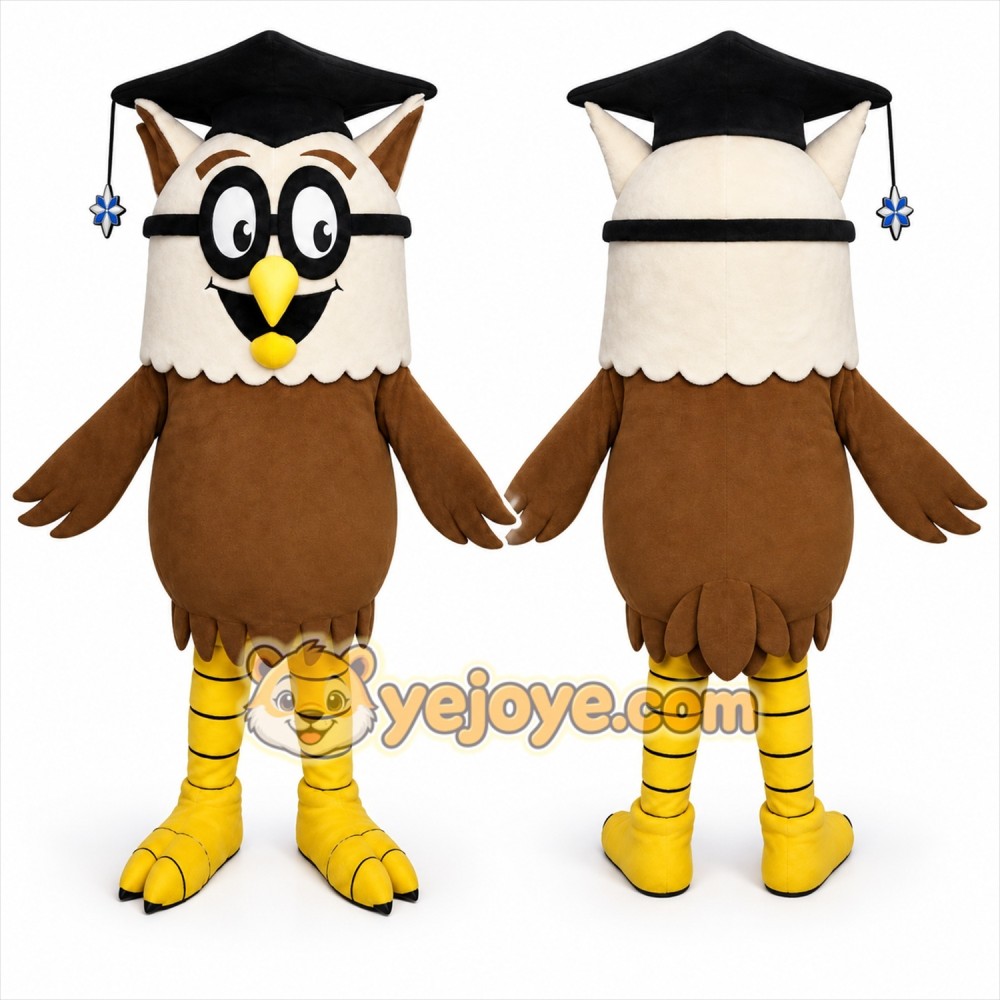 Brown Owl Mascot Costume with Custom Logo