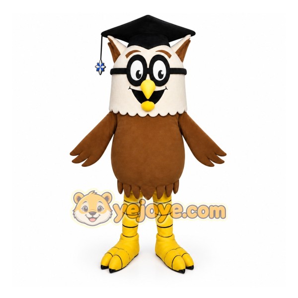 Brown Owl Mascot Costume with Custom Logo