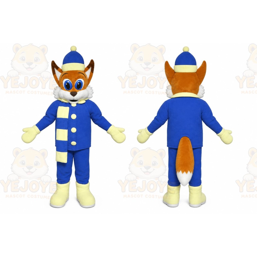 Blue Fox Mascot Costume with Custom Logo