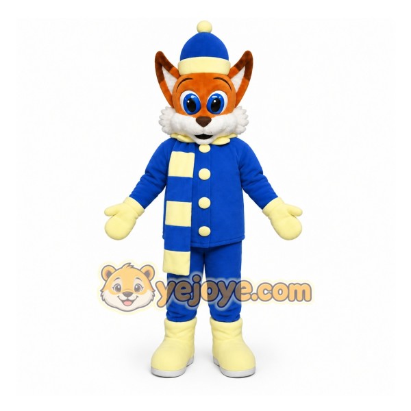 Blue Fox Mascot Costume with Custom Logo