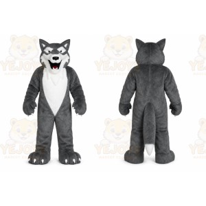 Gray Wolf Mascot Costume with Custom Logo