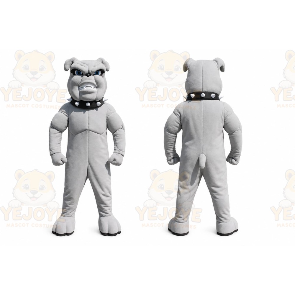 Gray Bulldog Mascot Costume with Custom Logo