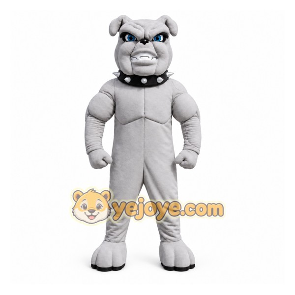 Gray Bulldog Mascot Costume with Custom Logo