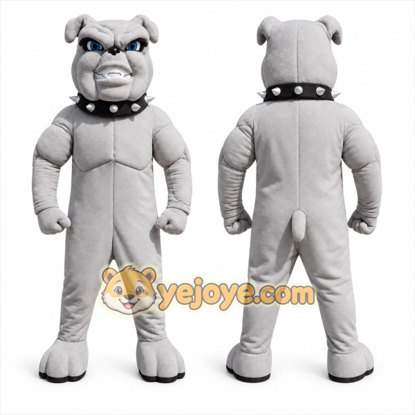 Gray Bulldog Mascot Costume with Custom Logo